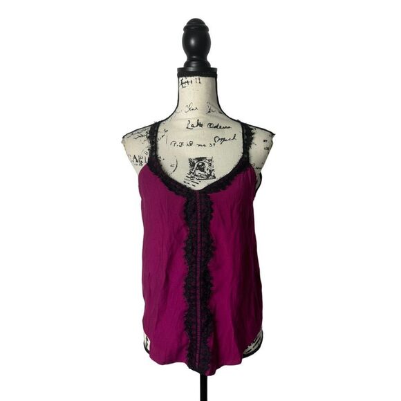 Twelfth Street by Cynthia Vincent Pink Tank Top | Size S | Black Lace Trim - Picture 3 of 4